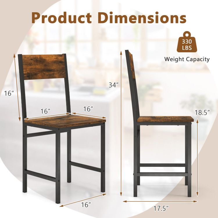 Industrial Kitchen Side Chairs Set of 2 with Metal Legs and Slanted Back