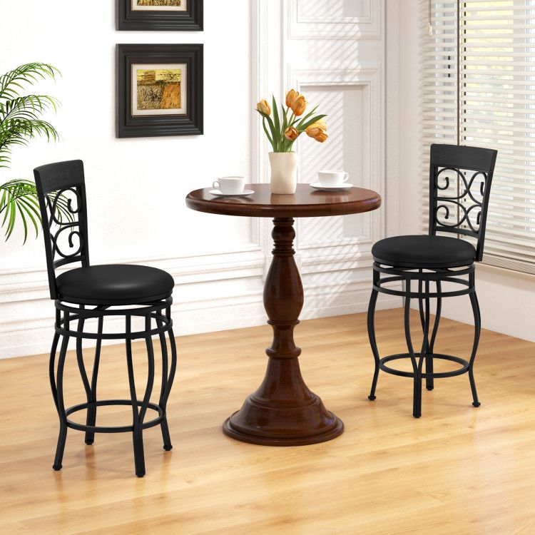 Set of 2 26 Inch Bar Stool with Backrest and Footrest