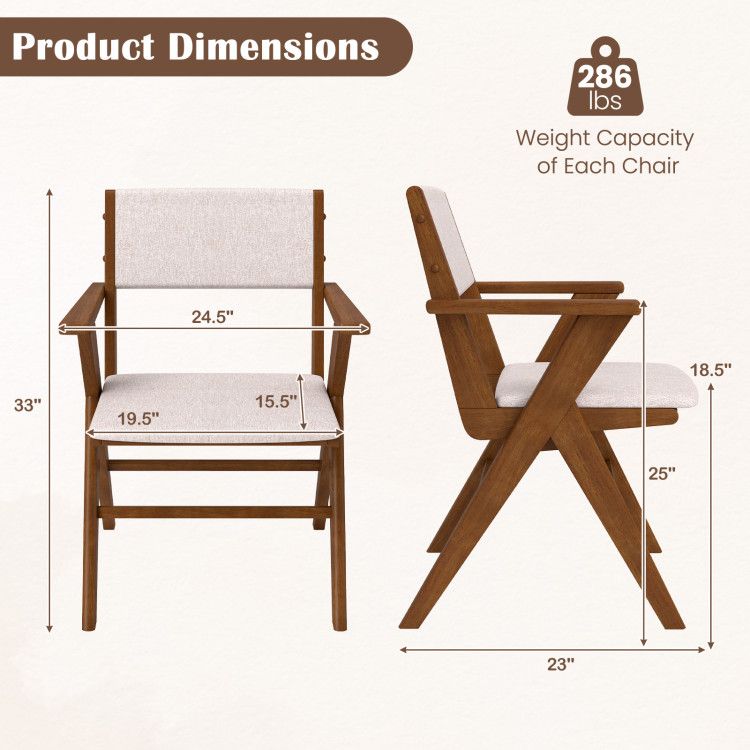 Wooden Dining Chair with Rubber Wood Frame Set of 2