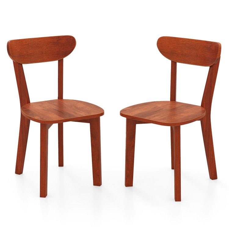 Solid Wood Dining Chair Set of 2 with Curved Backrest and Rubber Wood Frame