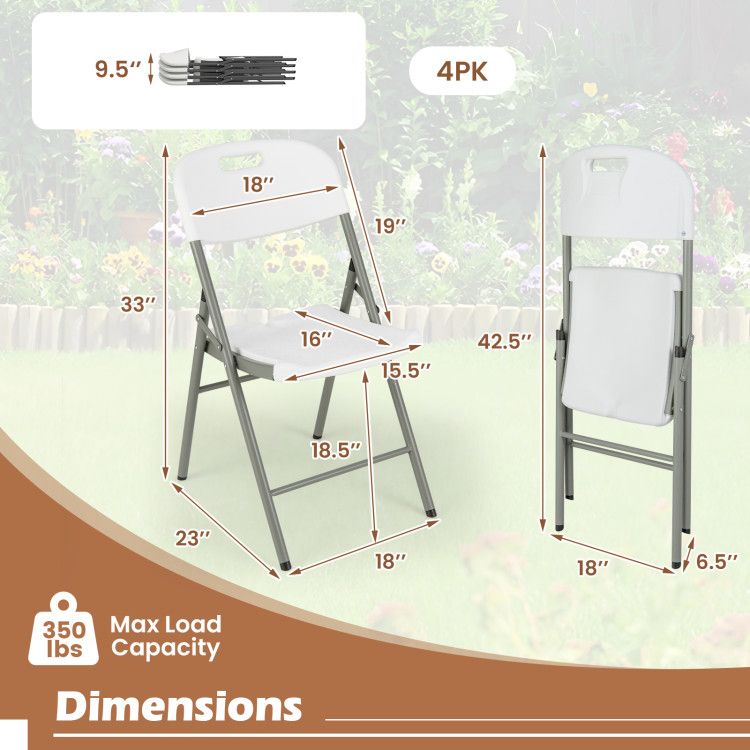 4 Pack Folding Stackable Chairs with Metal Frame and Carrying Handle