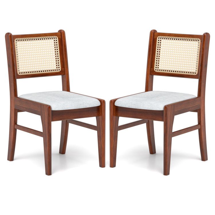 Wooden Kitchen Chairs with Cane Back Rubber Wood Frame and Padded Seat