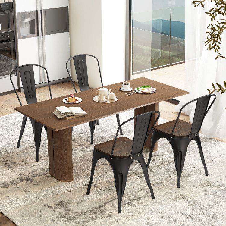 Metal Dining Chairs Set of 4 Tolix Style Stackable Kitchen Chairs with Wood Seat Metal Dining Chairs Set of 4 Tolix Style Stackable Kitchen Chairs with Wood Seat