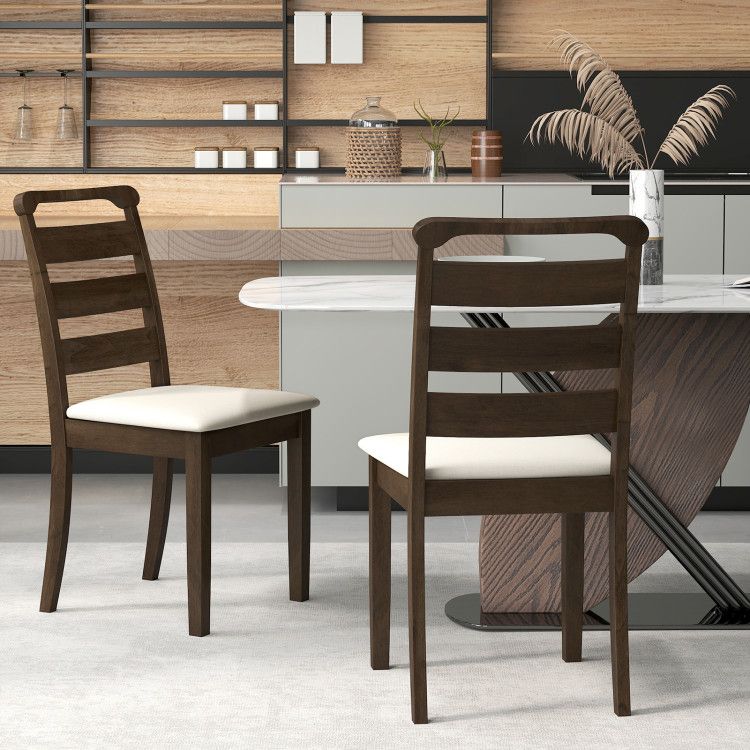Polyester Upholstered Wooden Dining Chair Set of 2
