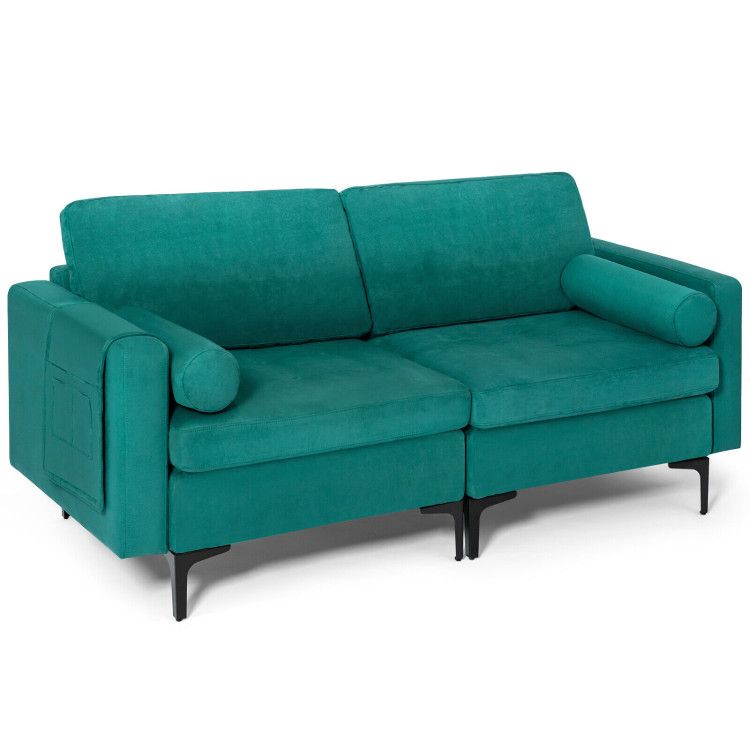 Modern Loveseat Sofa with 2 Bolsters and Side Storage Pocket Modern Loveseat Sofa with 2 Bolsters and Side Storage Pocket