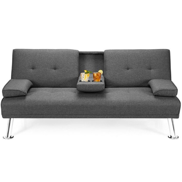 Convertible Folding Futon Sofa Bed Fabric with 2 Cup Holders Convertible Folding Futon Sofa Bed Fabric with 2 Cup Holders