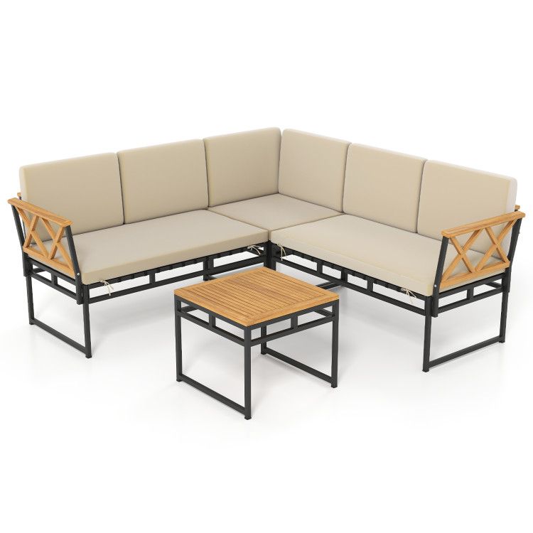 4 Piece L-Shaped Sofa Set with Side Table for Backyard 4 Piece L-Shaped Sofa Set with Side Table for Backyard