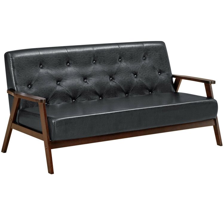 3-Seater PU Leather Upholstered Sofa Couch with Rubber Wood Legs 3-Seater PU Leather Upholstered Sofa Couch with Rubber Wood Legs