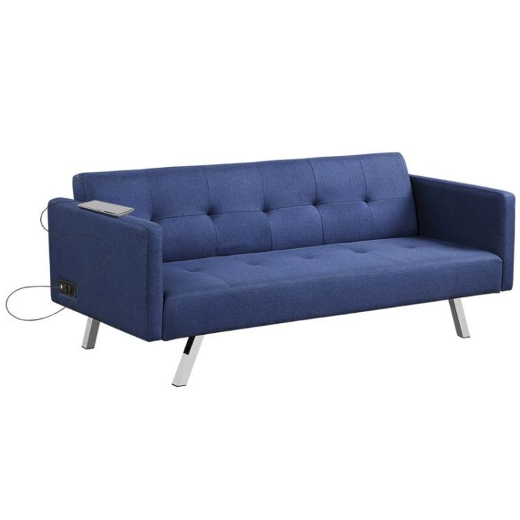 3 Seat Convertible Linen Fabric Futon Sofa with USB and Power Strip 3 Seat Convertible Linen Fabric Futon Sofa with USB and Power Strip