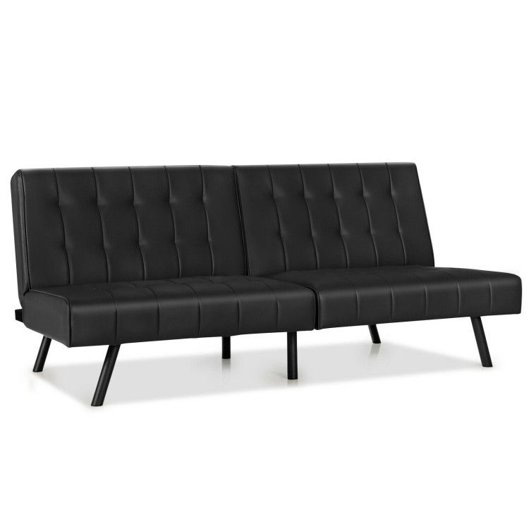 Convertible PU Leather Sofa Bed with Adjustable Backrest for Living Room