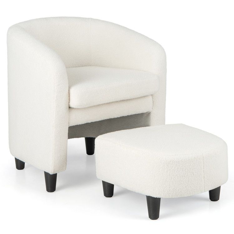Modern Upholstered Barrel Teddy Velvet Chair with Ottoman