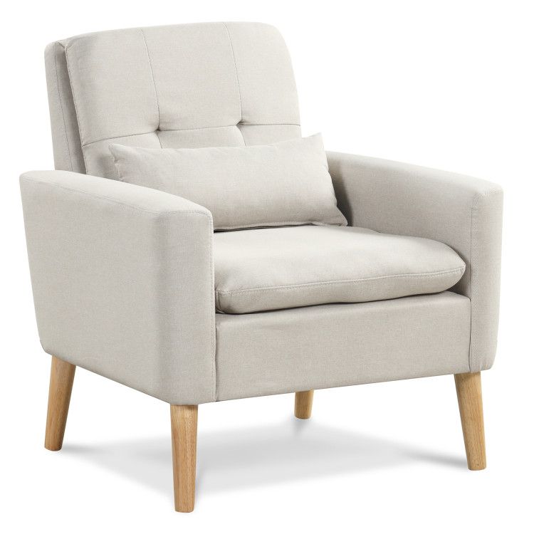 Comfy Modern Accent Chair with Lumbar Pillow and Natural Rubber Wood Legs