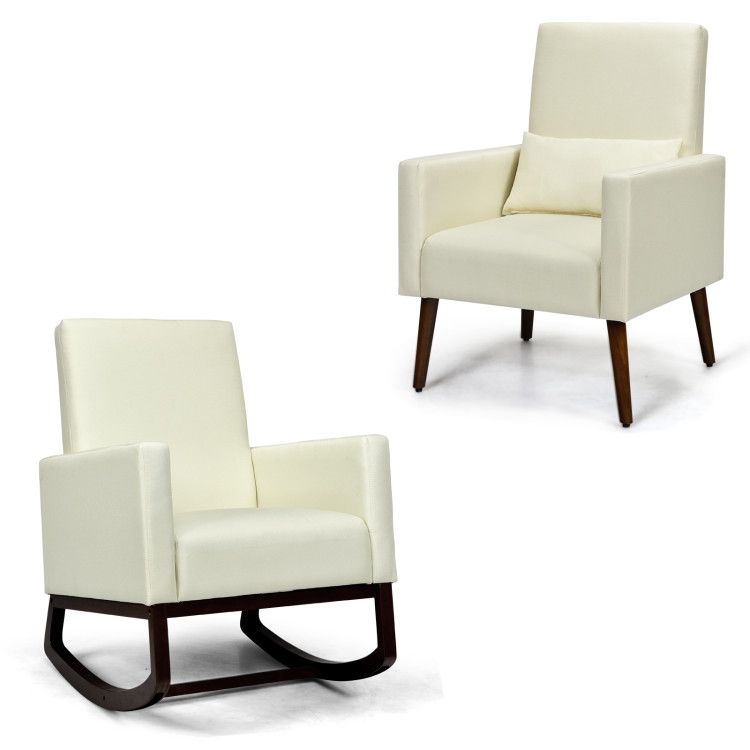 2-in-1 Fabric Upholstered Rocking Chair with Waist Pillow
