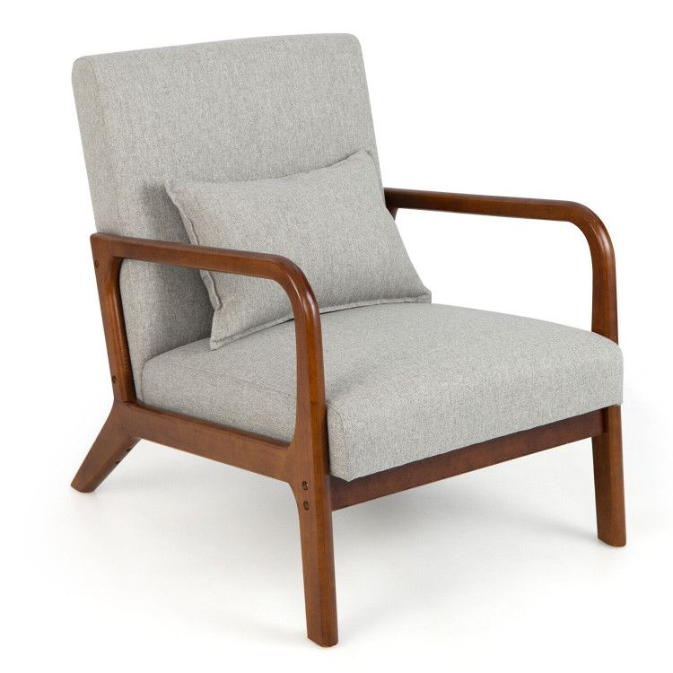 Modern Accent Chair with Rubber Wood Frame and Lumbar Pillow Modern Accent Chair with Rubber Wood Frame and Lumbar Pillow