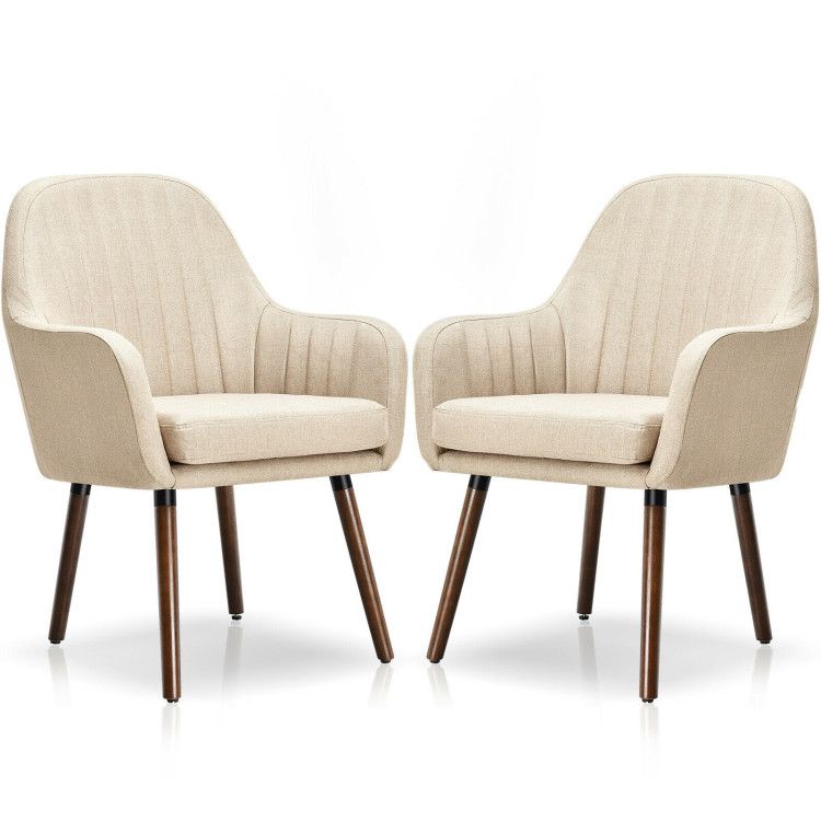 Set of 2 Fabric Upholstered Accent Chairs with Wooden Legs