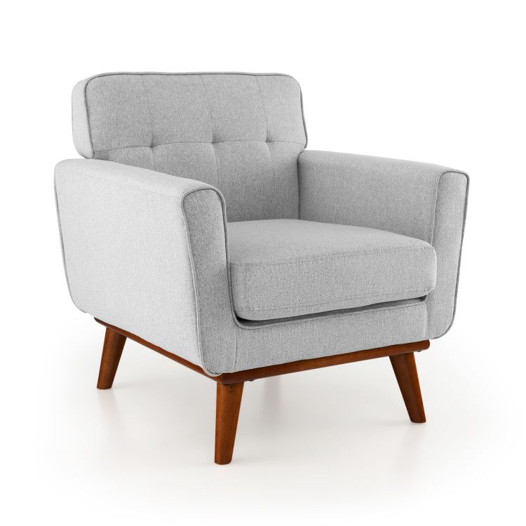Modern Accent Chair Upholstered Linen Fabric Armchair with Removable Padded Seat Cushion