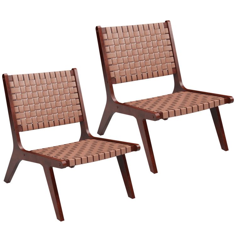 Set of 1/2 Woven Leather Accent Chairs with Wood Frame