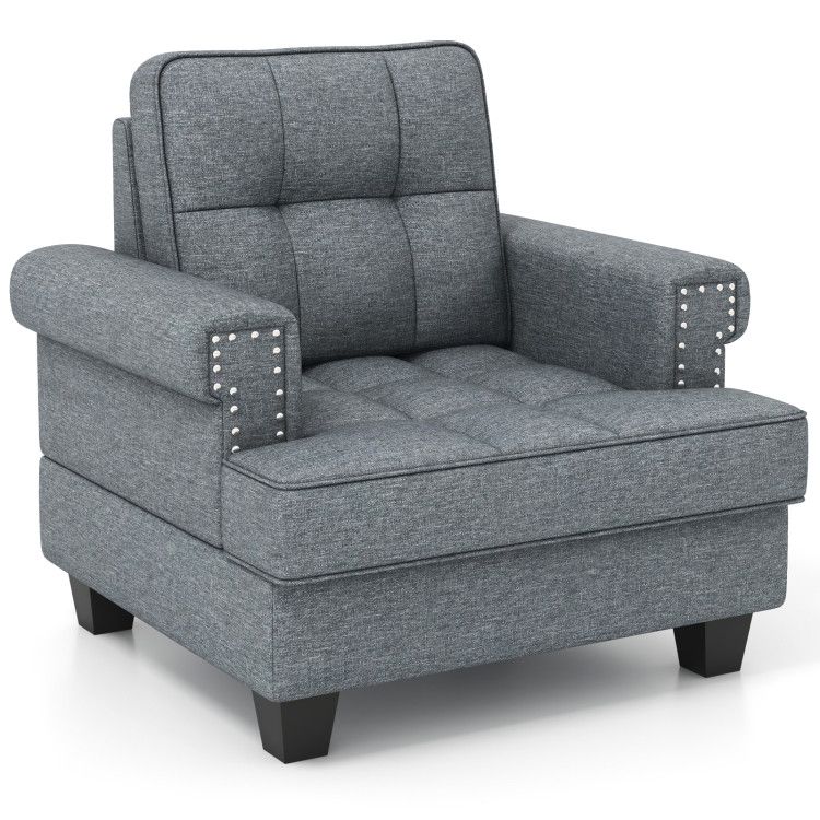 Mid-century Modern Accent Armchair Tufted Linen Club Chair