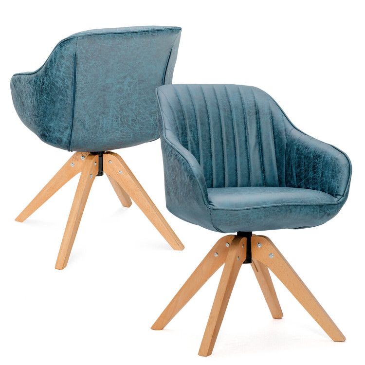 Modern Leathaire Set of 2 Swivel Accent Chair with Beech Wood Legs