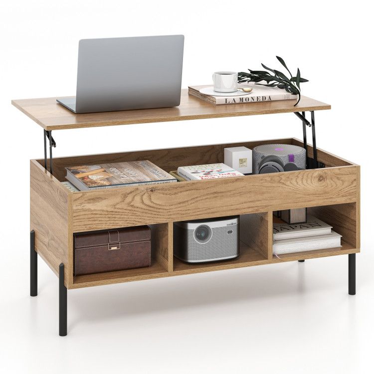 Living Room Central Table with Lifting Tabletop and Metal Legs