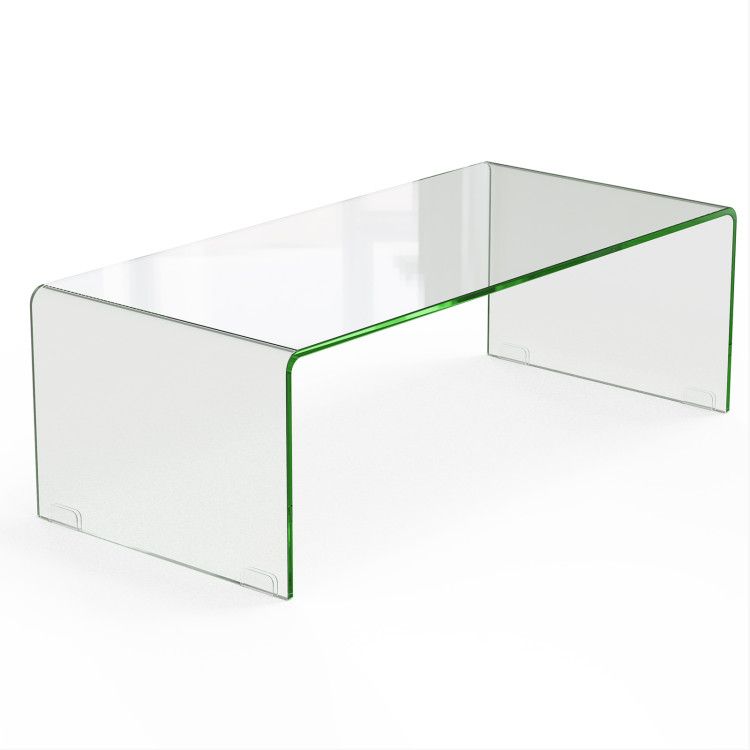 42.5 x 20 x 14 Inch Glass Coffee Table with Rounded Edges for Living Room