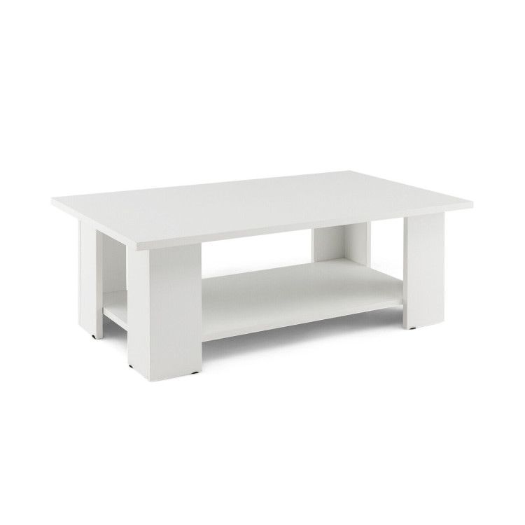 Large 41 Inch 2-tier Wooden Modern Coffee Table with Storage Shelf
