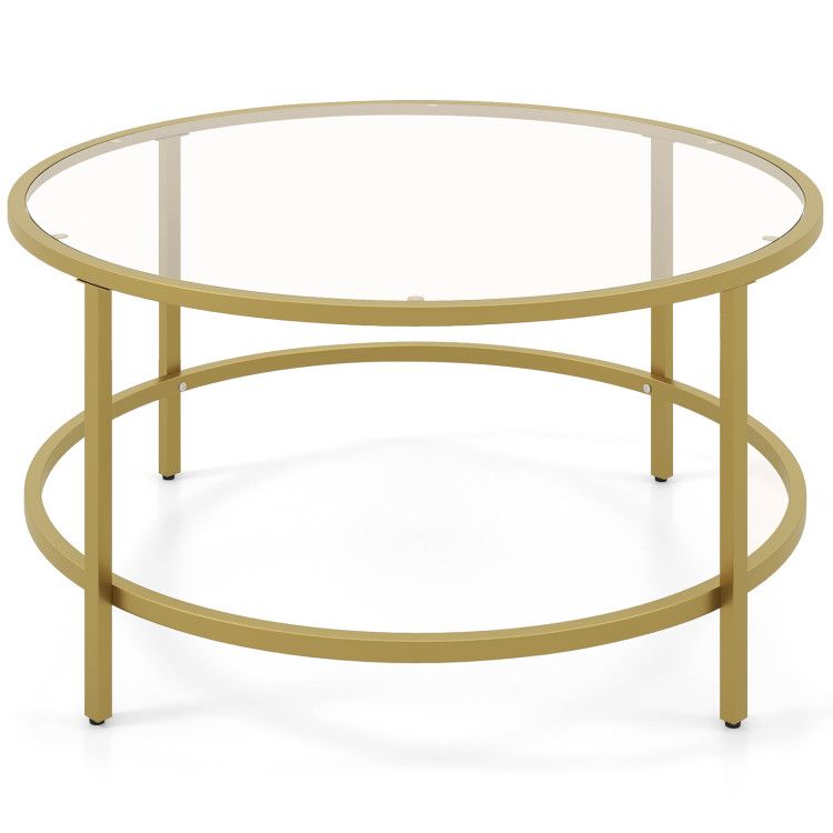 35.5 Inch Round Coffee Table with Tempered Glass Tabletop