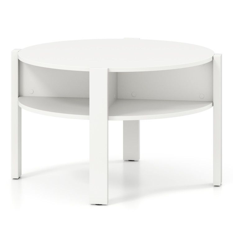 29.5 Inch Round Coffee Table with Storage Shelves for Small Space