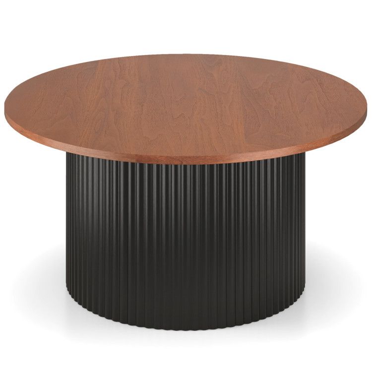 Round Coffee Table with Solid Wood Frame and Wooden Top