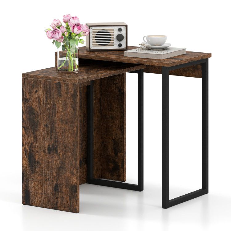 2-in-1 Nesting Coffee Table Set of 2 for Living Room and Bedroom