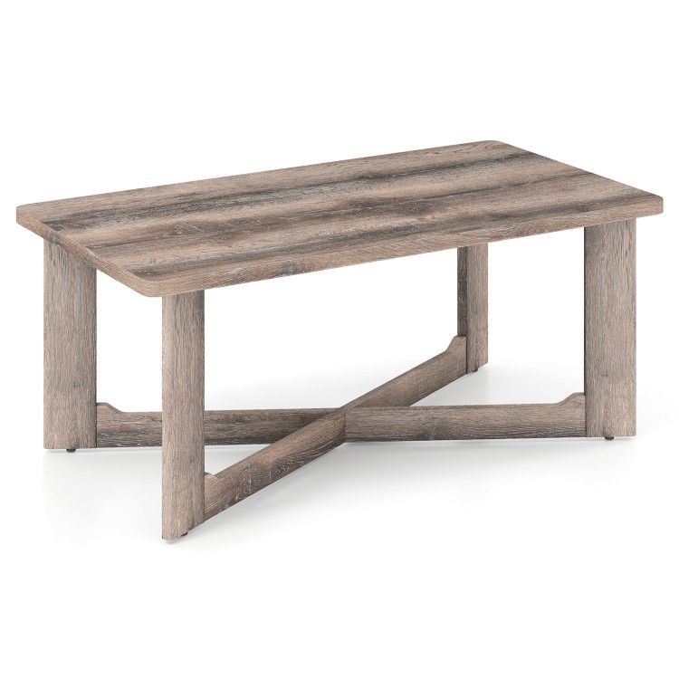 Rectangle Coffee Table Rubber Wood with X-Shaped Base