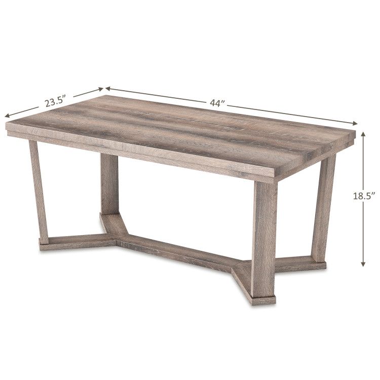 Rectangle Coffee Table Rubber Wood with Cross-Shaped Base