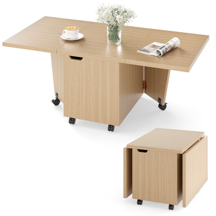 Foldable Coffee Table with Storage Cabinet Extendable Center Table