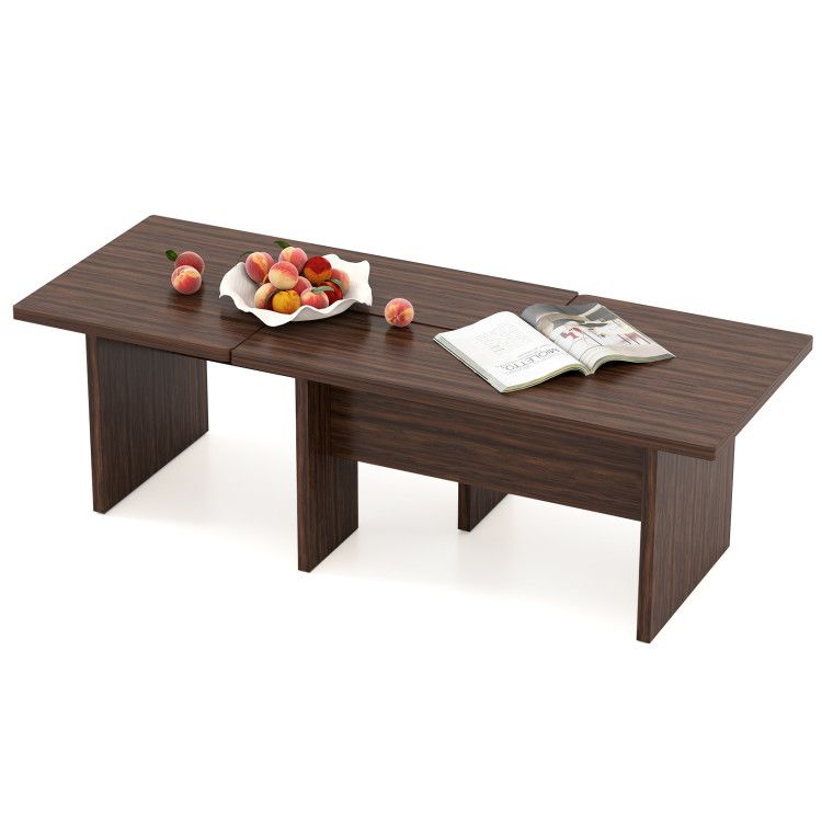 Modular Coffee Table Set of 2 L Shaped Center Tables for Small Space
