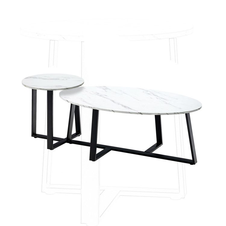 Set of 2 Nesting Coffee Table with Oval and Round Table