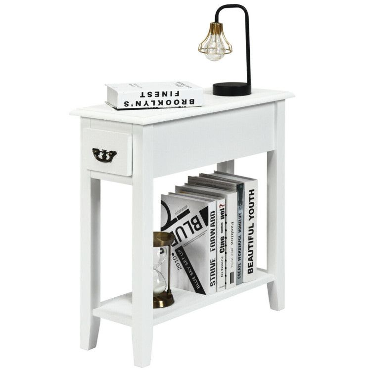 2 Tier End Bedside Sofa Side Table Narrow Nightstand