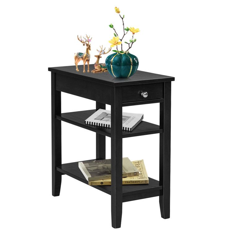 Side End Table with Drawer and 2-Tier Open Storage Shelves for Space Saving Side End Table with Drawer and 2-Tier Open Storage Shelves for Space Saving