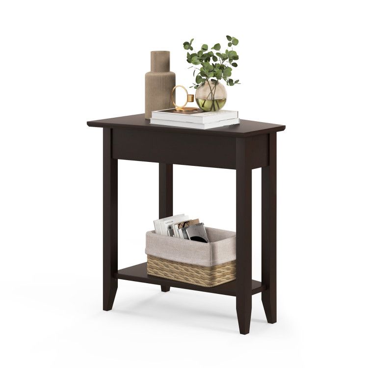 2-Tier Wedge Narrow End Table with Storage Shelf and Solid Wood Legs 2-Tier Wedge Narrow End Table with Storage Shelf and Solid Wood Legs