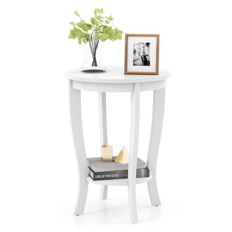 2-tier Round End Table with Solid Wood Legs 2-tier Round End Table with Solid Wood Legs