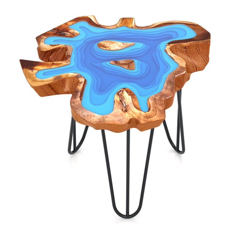 21 Inch Outdoor Epoxy Resin Teak Wood End Table with Irregular Tabletop 21 Inch Outdoor Epoxy Resin Teak Wood End Table with Irregular Tabletop