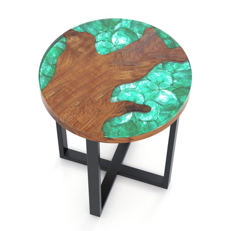 Solid Live Edge Round Teak Wood Outdoor End Table with Epoxy Resin Tabletop Solid Live Edge Round Teak Wood Outdoor End Table with Epoxy Resin Tabletop