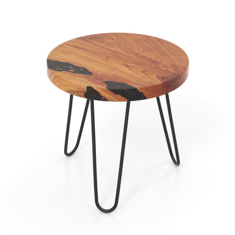 Rustic Round Solid Teak Wood Live Edge Outdoor Side End Table for Patio Rustic Round Solid Teak Wood Live Edge Outdoor Side End Table for Patio