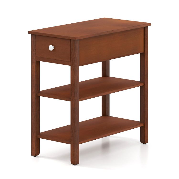 3-Tier Narrow End Table with Drawer and Storage Shelves