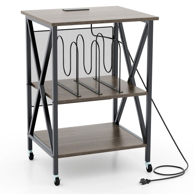 Mid-Century Record Player Stand with Built-in Charging Station
