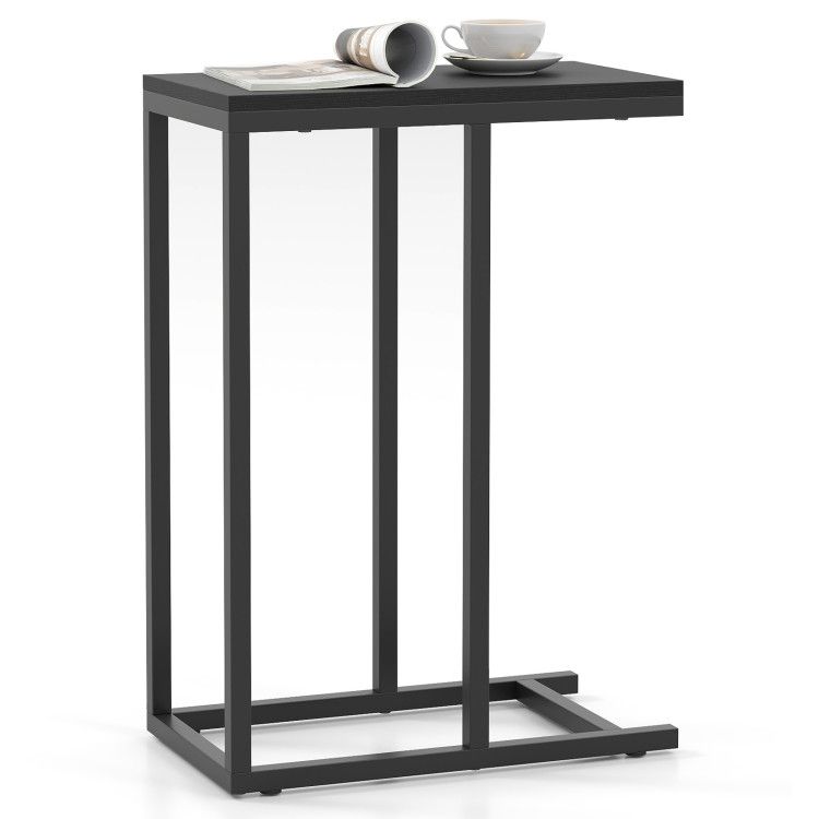 C-shaped End Table Slide Under Couch TV Tray for Coffee Laptop Tablet