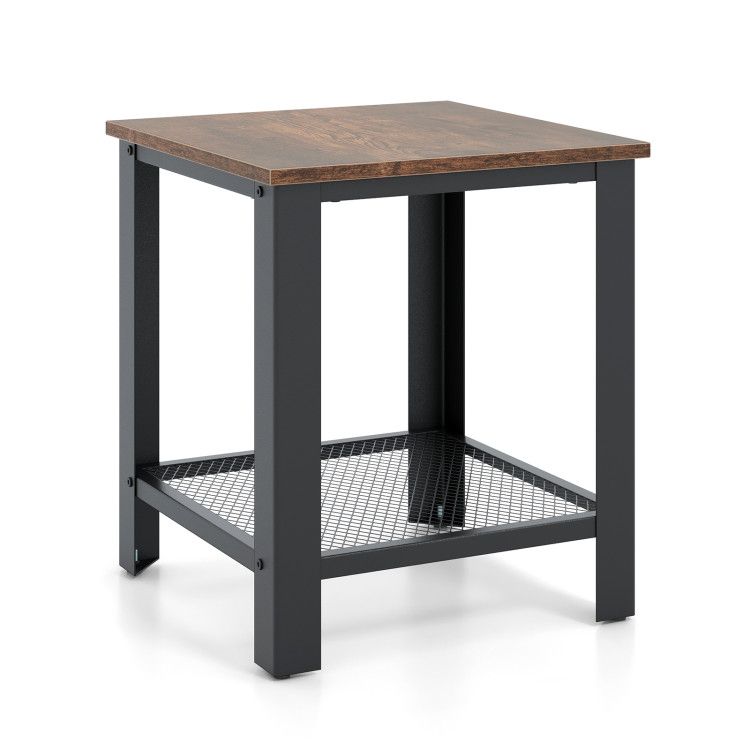 2-Tier Industrial End Table with Storage Shelf for Small Space