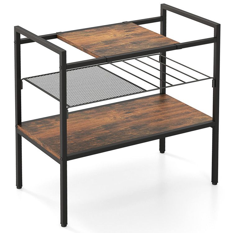 3-Tier Industrial Entryway Table with Removable Panel and Mesh Shelf