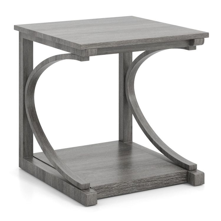 C-shaped 24 Inch 2 Tier Square End Table Sofa Side Table