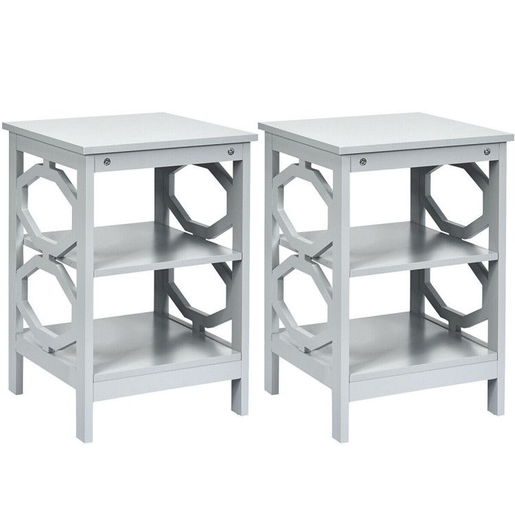 2 Pieces 3-Tier End Table with Stable Structure for Living Room