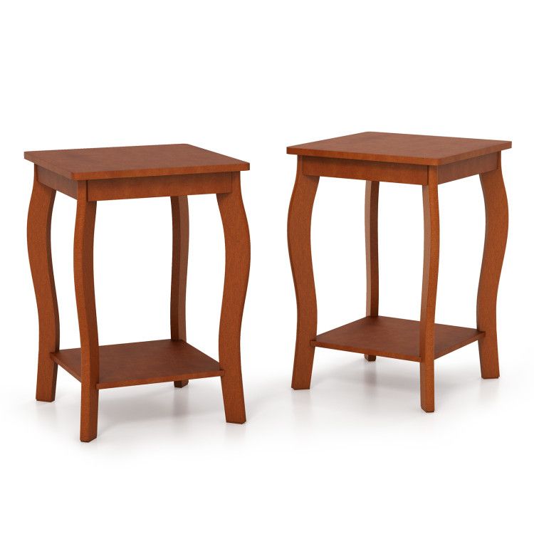 15 Inch 2-Tier Square End Table with Storage Shelf Set of 2